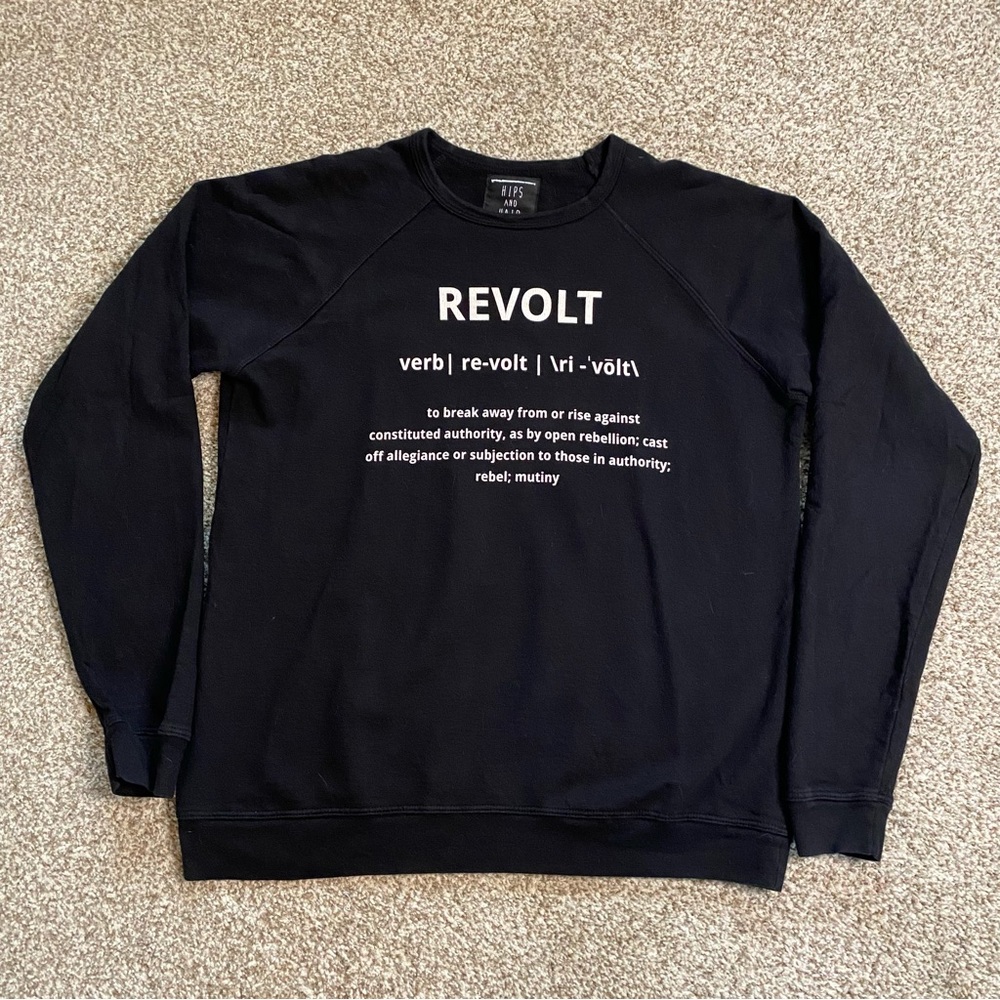 Hips and Hair Revolt Crewneck Sweatshirt, XS, Black Oversized Cotton Graphic EUC